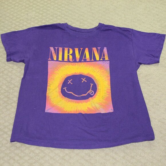 Nirvana Unisex Large Purple Smiley Face 100% Cotton T-Shirt - MINT - Picture 1 of 6